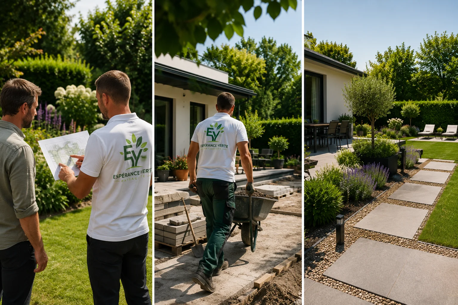 Travaux de terrassement, décaissement et nivellement de terrain par Espérance Verte Paysagiste pour l'aménagement extérieur et la création de jardins en Île-de-France.